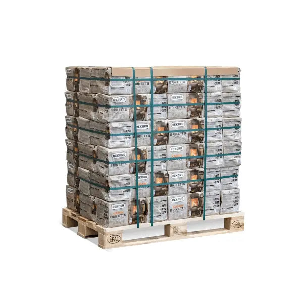 Rekord Braunkohlebriketts – 900 kg Palette (90 x 10 kg) Klassische Kamin- & Ofenbriketts Rekord